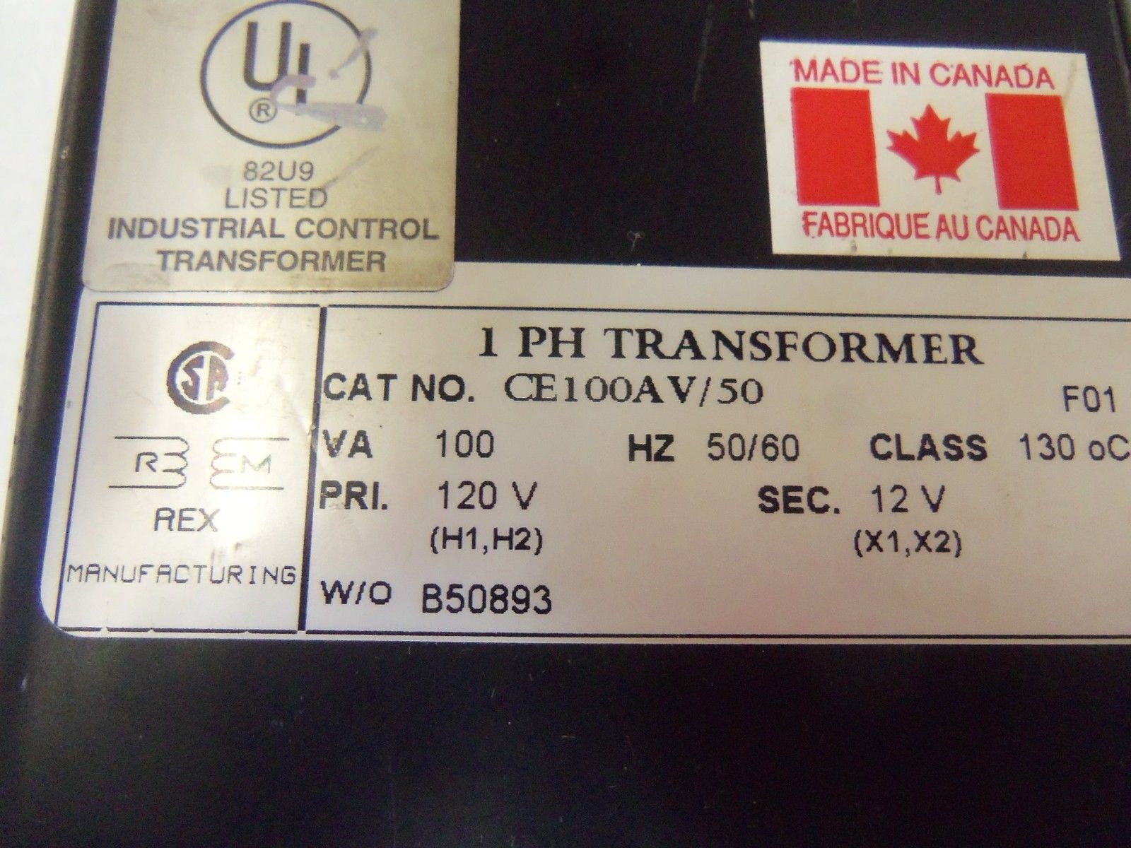 REX 1PH TRANSFORMER CE100AV / 50 UNMP