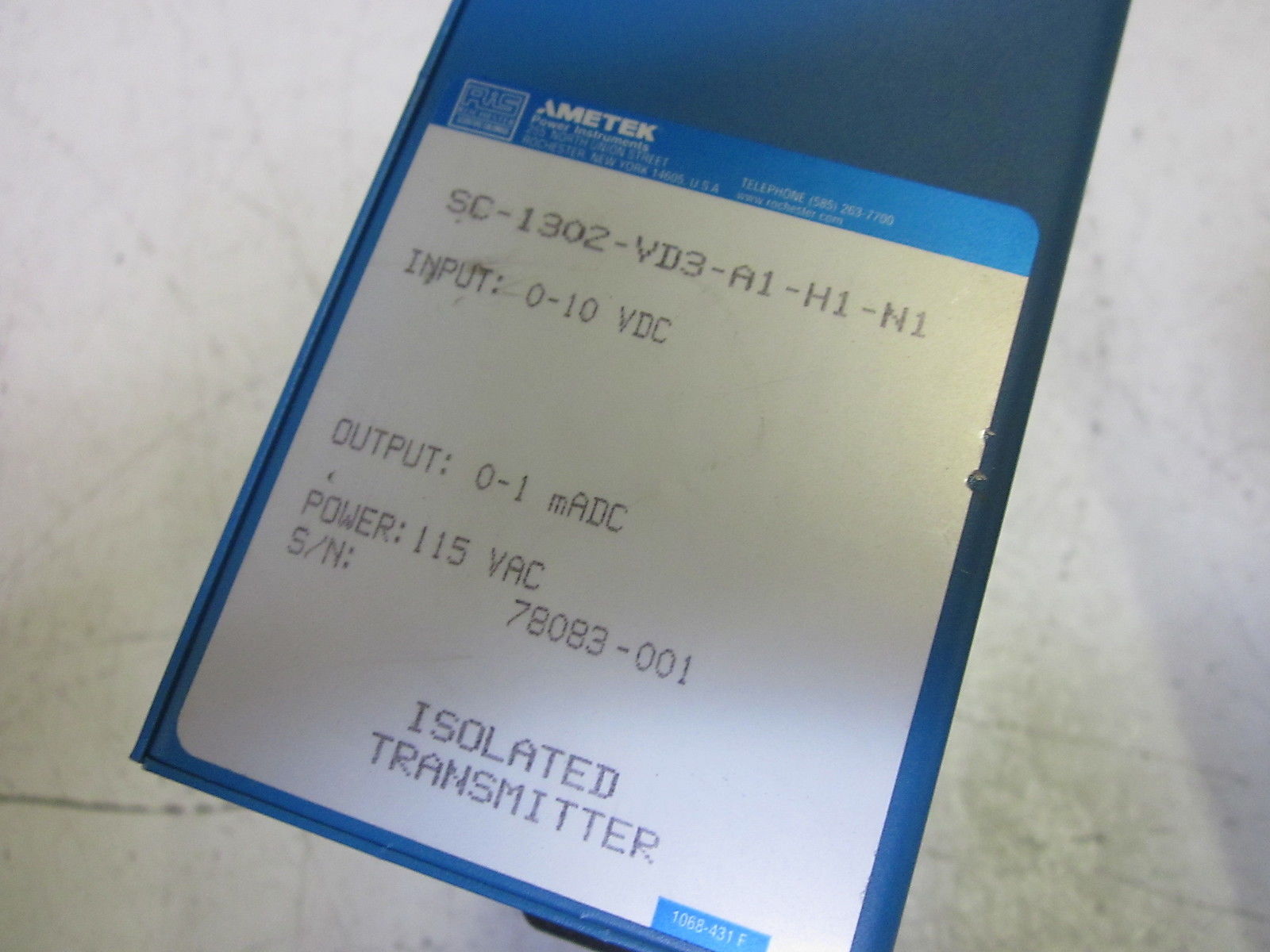 ROCHESTER/AMETEK SC-1302-VD3-A1-H1-N1 ISOLATED TRANSMITTER 115VAC UNMP