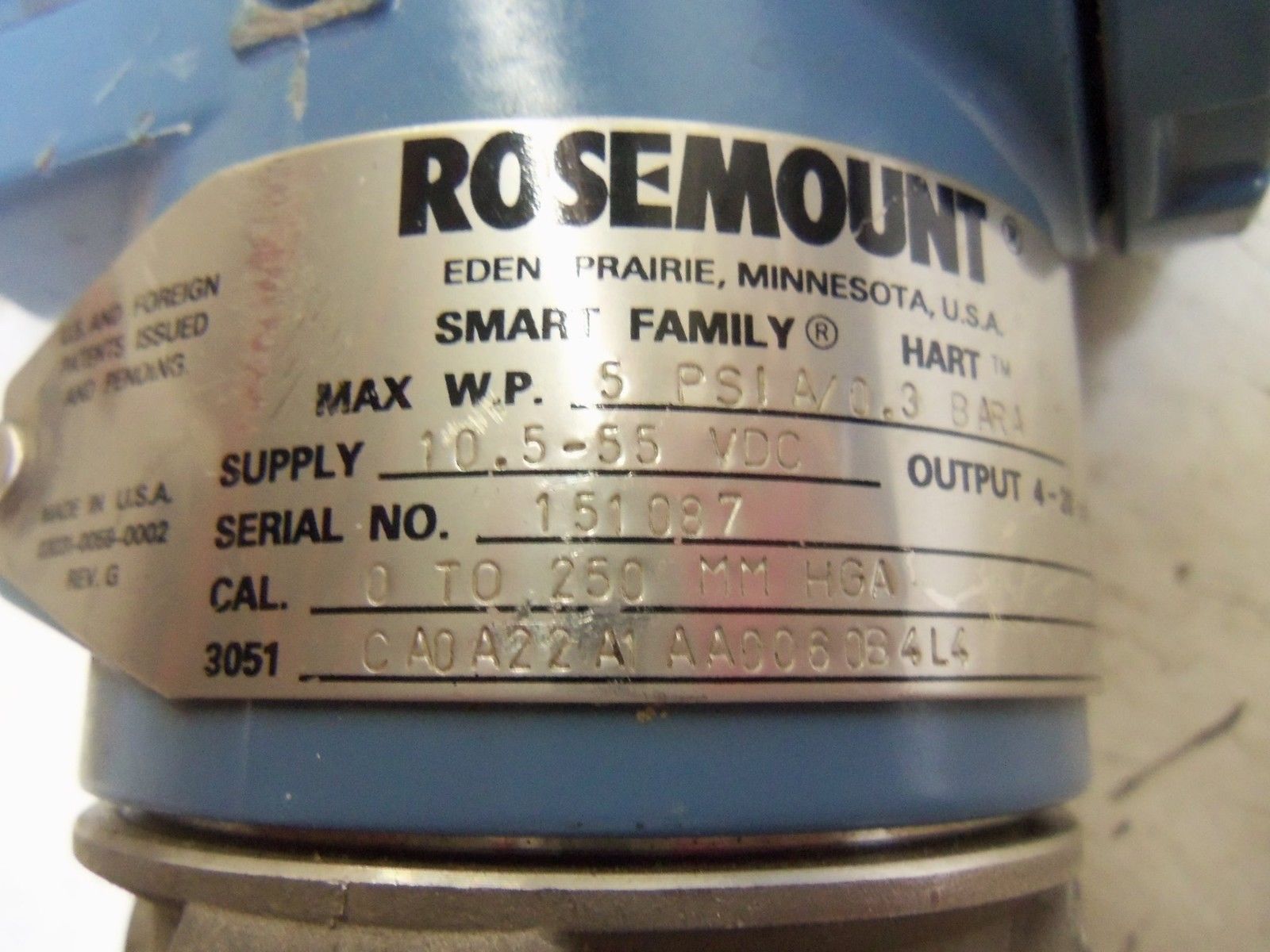 ROSEMOUNT 3051CA0A22A1AA0060B4L4 W/ 1199RTW11A11A14 TRANSMITTER UNMP