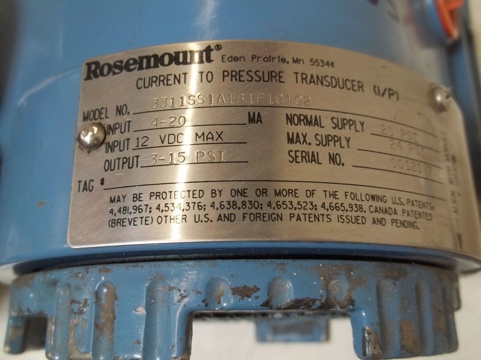 ROSEMOUNT 3311SS1A1B1F1G1G2 TRANSDUCER UNMP
