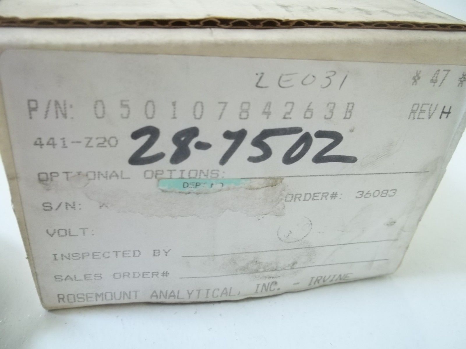 ROSEMOUNT ANALYTICAL, INC. 05010784263B UNMP