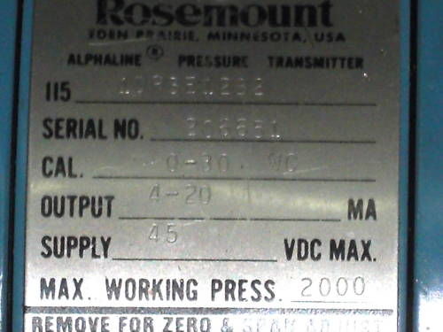 ROSEMOUNT TRANSMITTER 1DP3E12B2 UNMP
