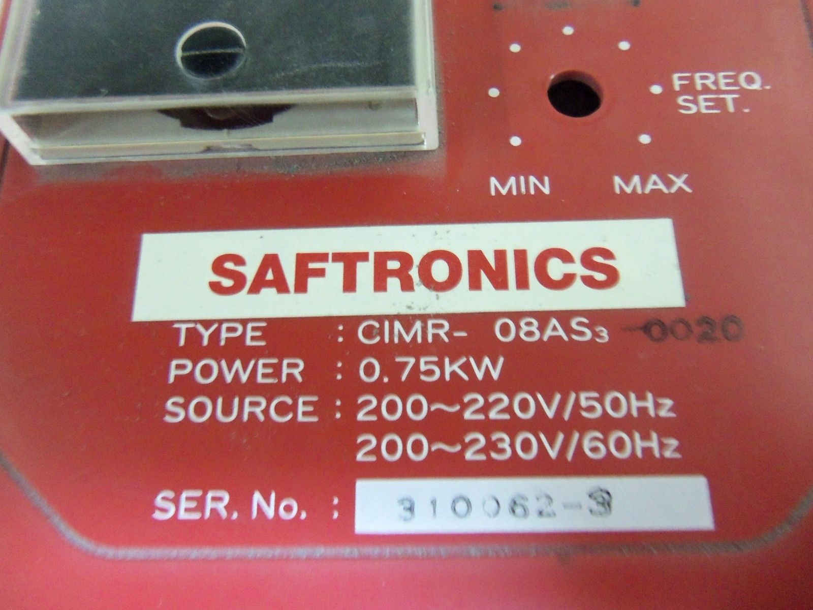 SAFTRONICS CIMR-08AS3-0020 DRIVE TRANSISTOR INVERTER UNMP
