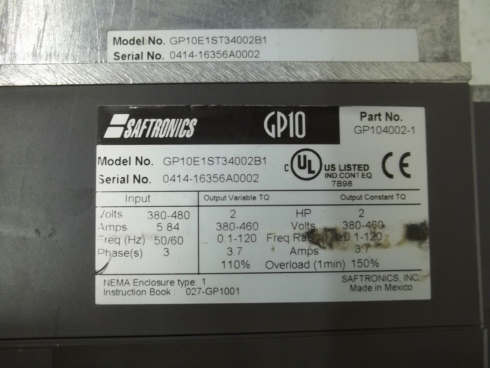 SAFTRONICS GP10E1ST34002B1 AC DRIVES UNMP