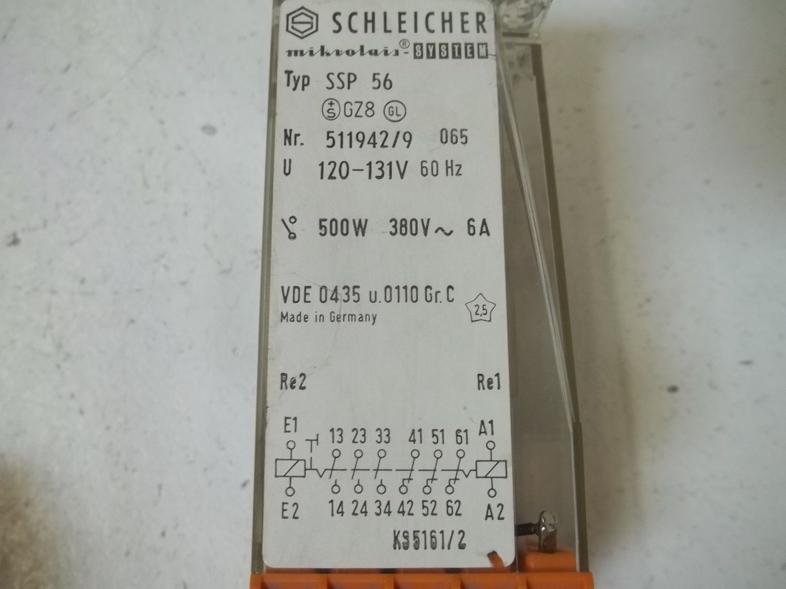 SCHLEICHER SSP56 RELAY 120-131V 500W 380V-6A UNMP