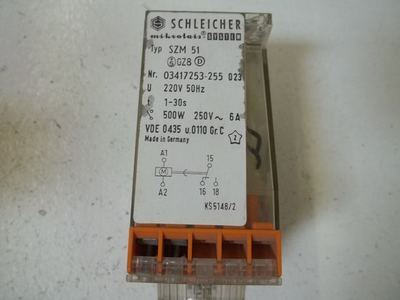 SCHLEICHER SZM 51 RELAY 220V 1-30S 500W 250V-6A *USED*