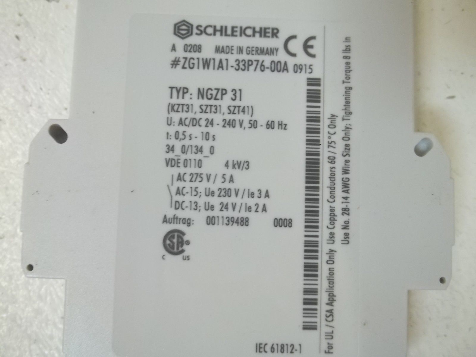 SCHLEICHER ZG1W1A1-33P76-00A TIMER TYPE NGZP 31 0,5S-10S NSMP