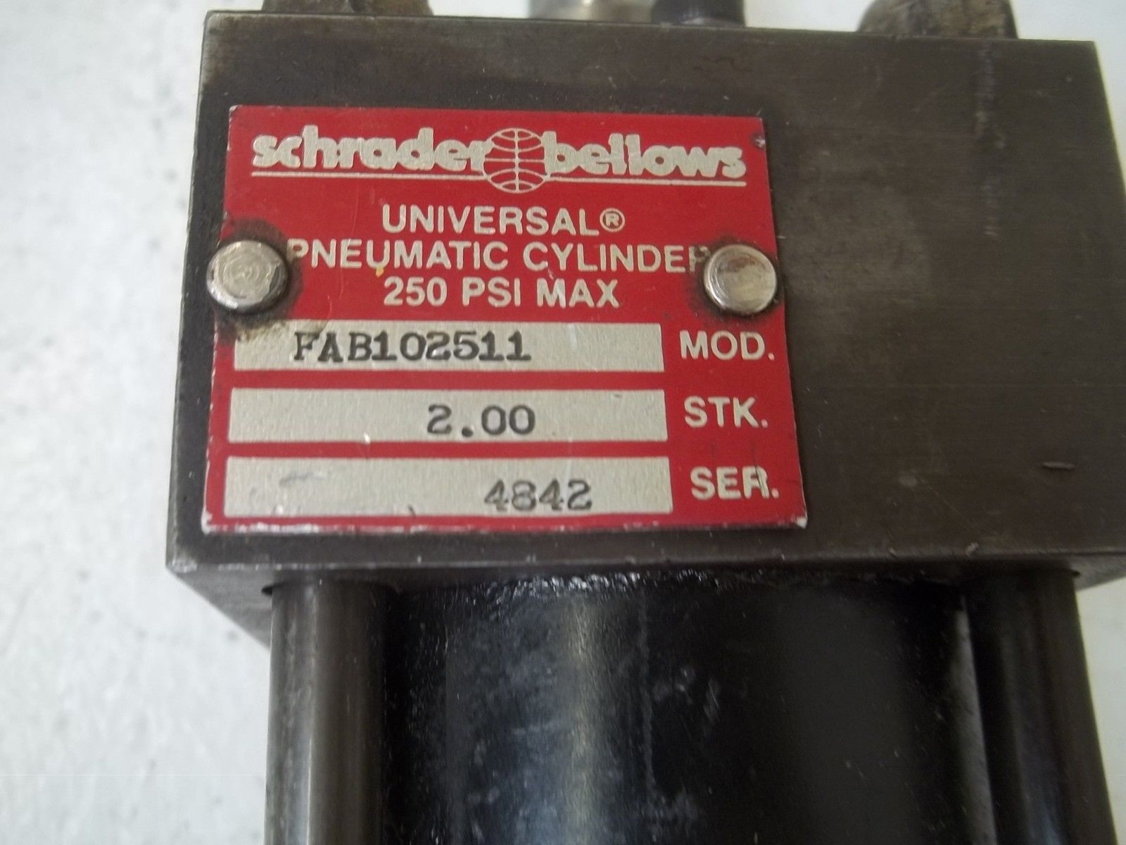 SCHRADER BELLOWS FAB102511 UNIVERSAL PNEUMATIC CYLINDER 250 PSI MAX UNMP