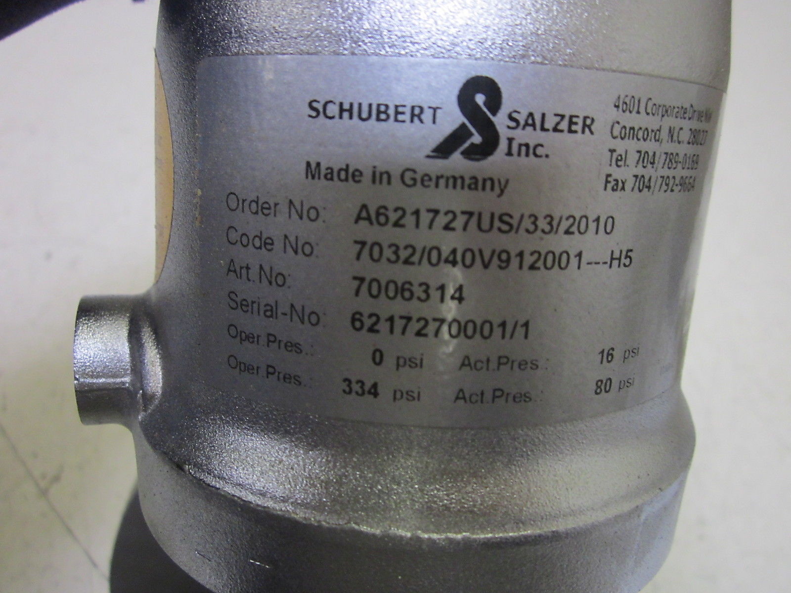 SCHUBERT SALZER INC. A621727US/33/2010 SHUT-OFF VALVE 334PSI NSNP