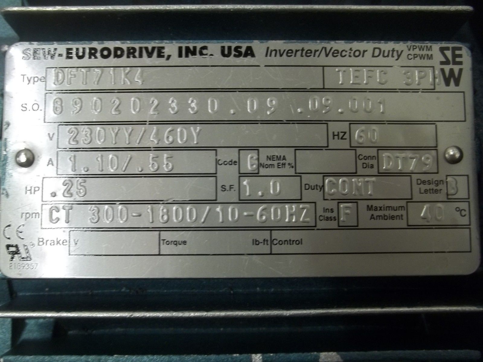 SEW-EURODRIVE DFT71K4 MOTOR UNMP