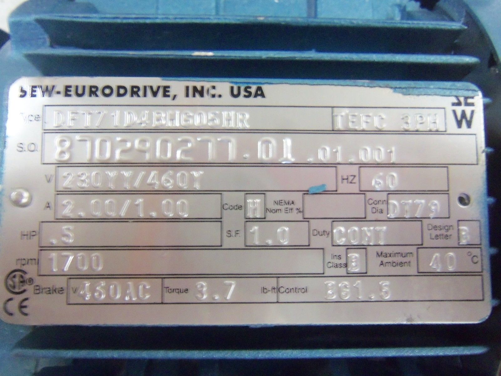 SEW-EURODRIVE SA37DT71D4BMG05HR MOTOR *USED*