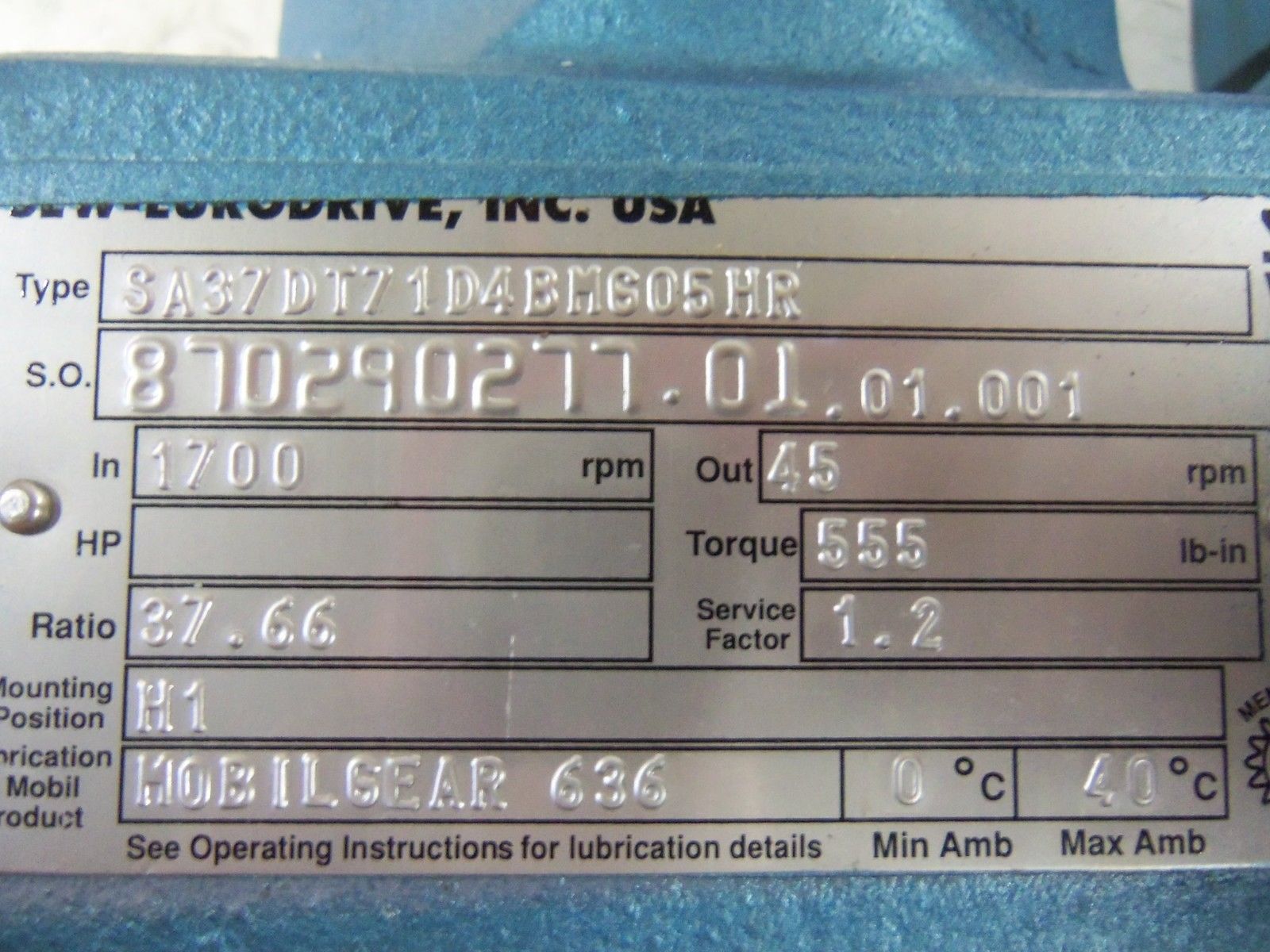 SEW-EURODRIVE SA37DT71D4BMG05HR MOTOR *USED*