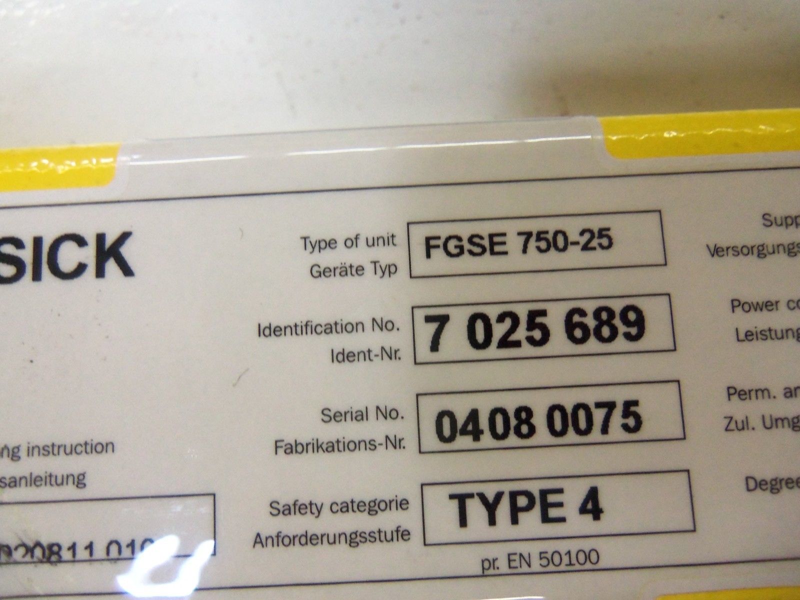 SICK FGSE750-25 LIGHT CURTAIN RECEIVER NSMP