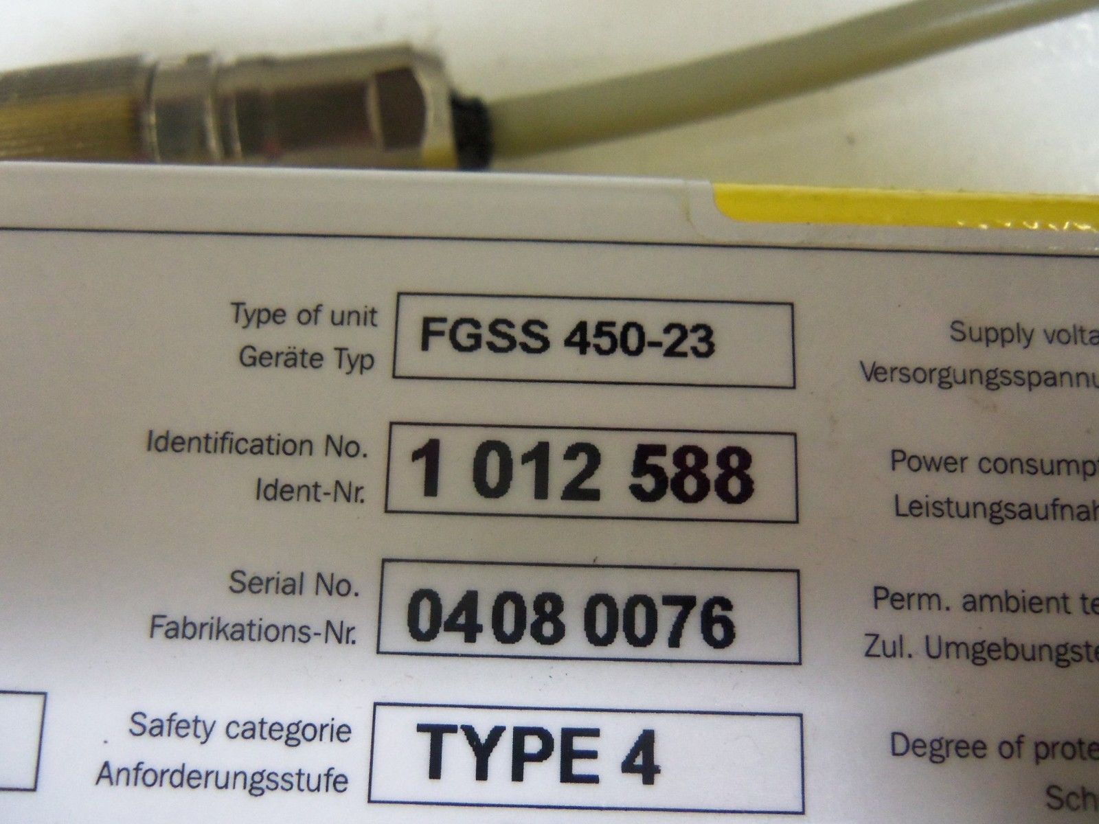 SICK FGSS450-23 LIGHT CURTAIN SENDER NSNP