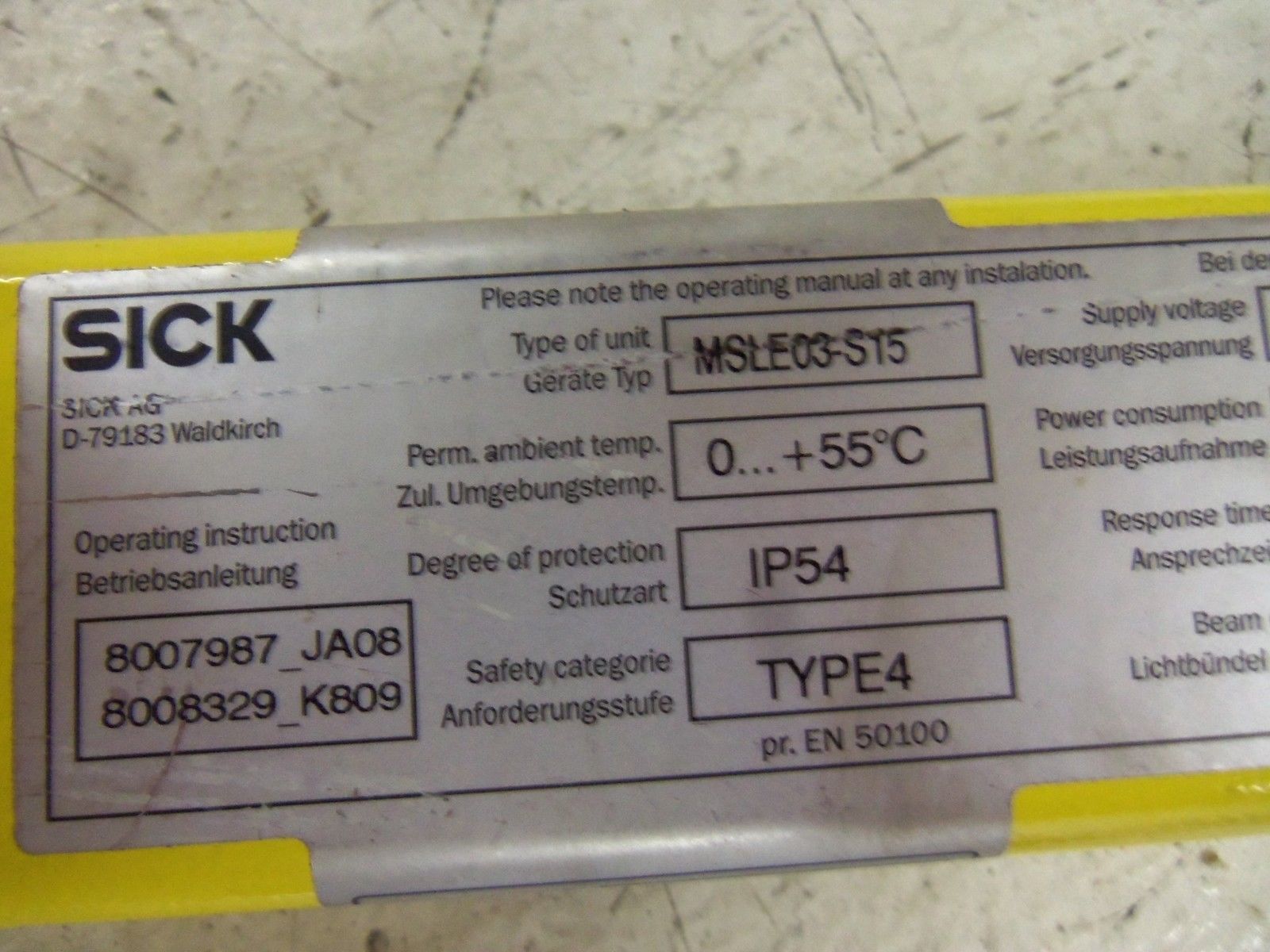 SICK MSLE03-S15 TRANSMITTER (AS PICTURED) UNMP