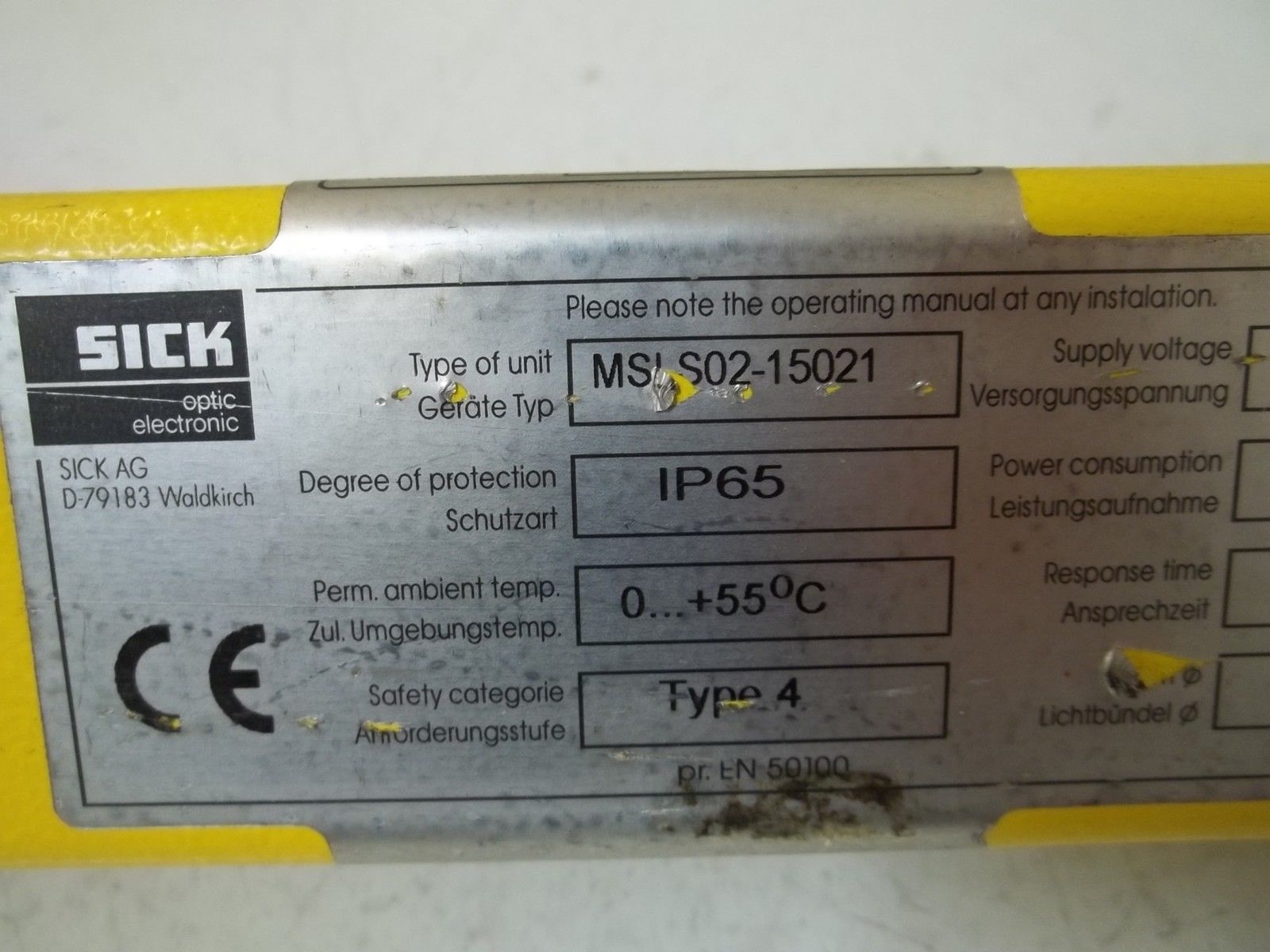 SICK MSLS02-15021 LIGHT CURTAIN UNMP