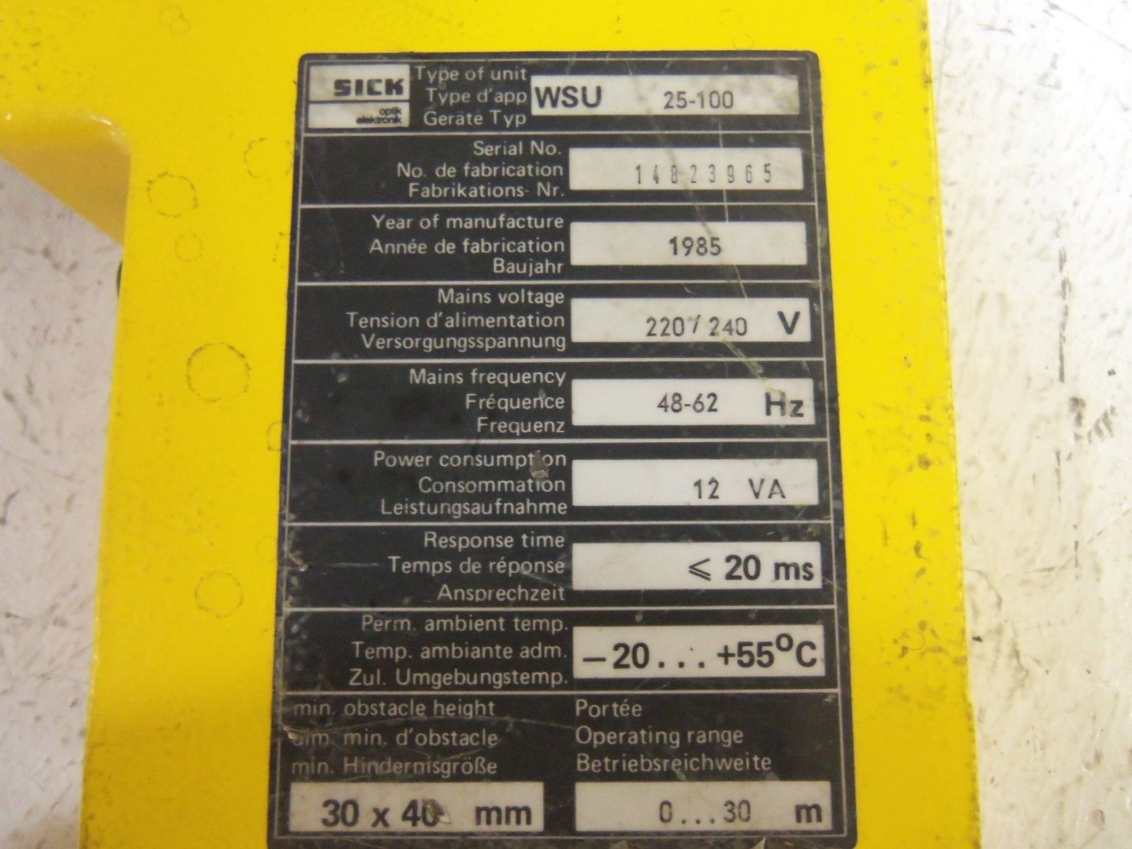 SICK WSU 25-100 RECEIVER  UNMP