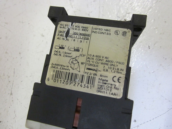SIEMENS 3RH1140-1BB40 / 3RH1911-1FA22 CONTROL RELAY UNMP