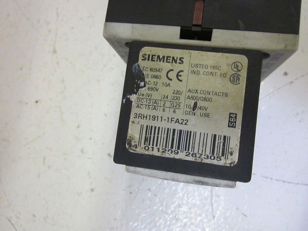SIEMENS 3RH1140-1BB40 / 3RH1911-1FA22 CONTROL RELAY UNMP