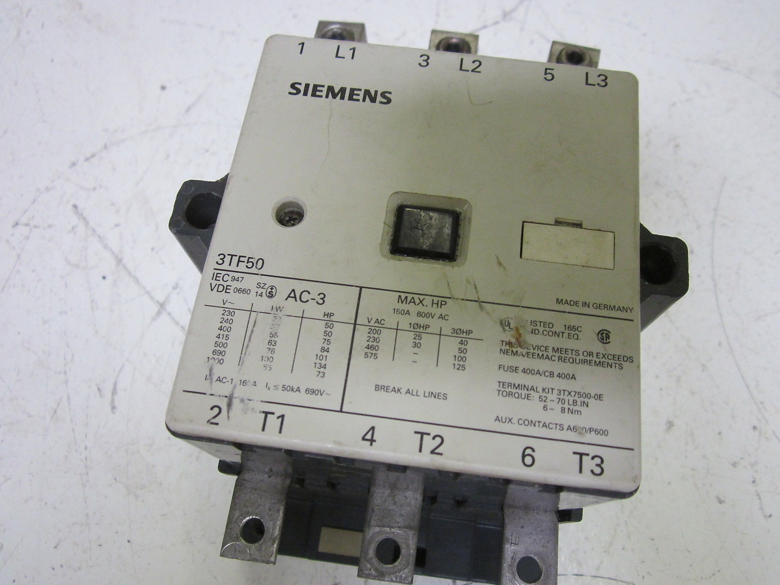SIEMENS 3TF5022-0AQD CONTACTOR 600VAC  UNMP