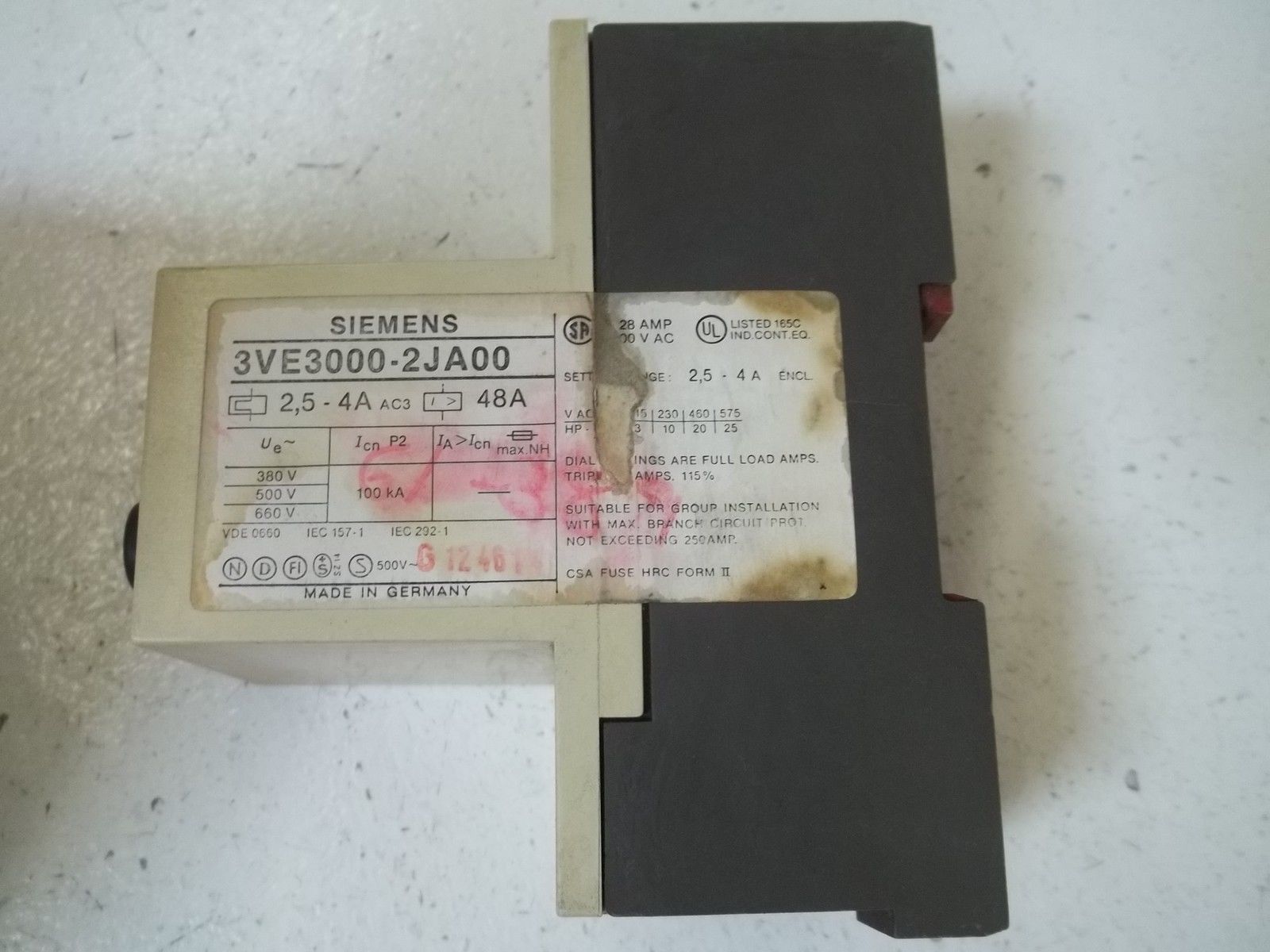 SIEMENS 3VE3000-2JA00 MANUAL MOTOR STARTER UNMP