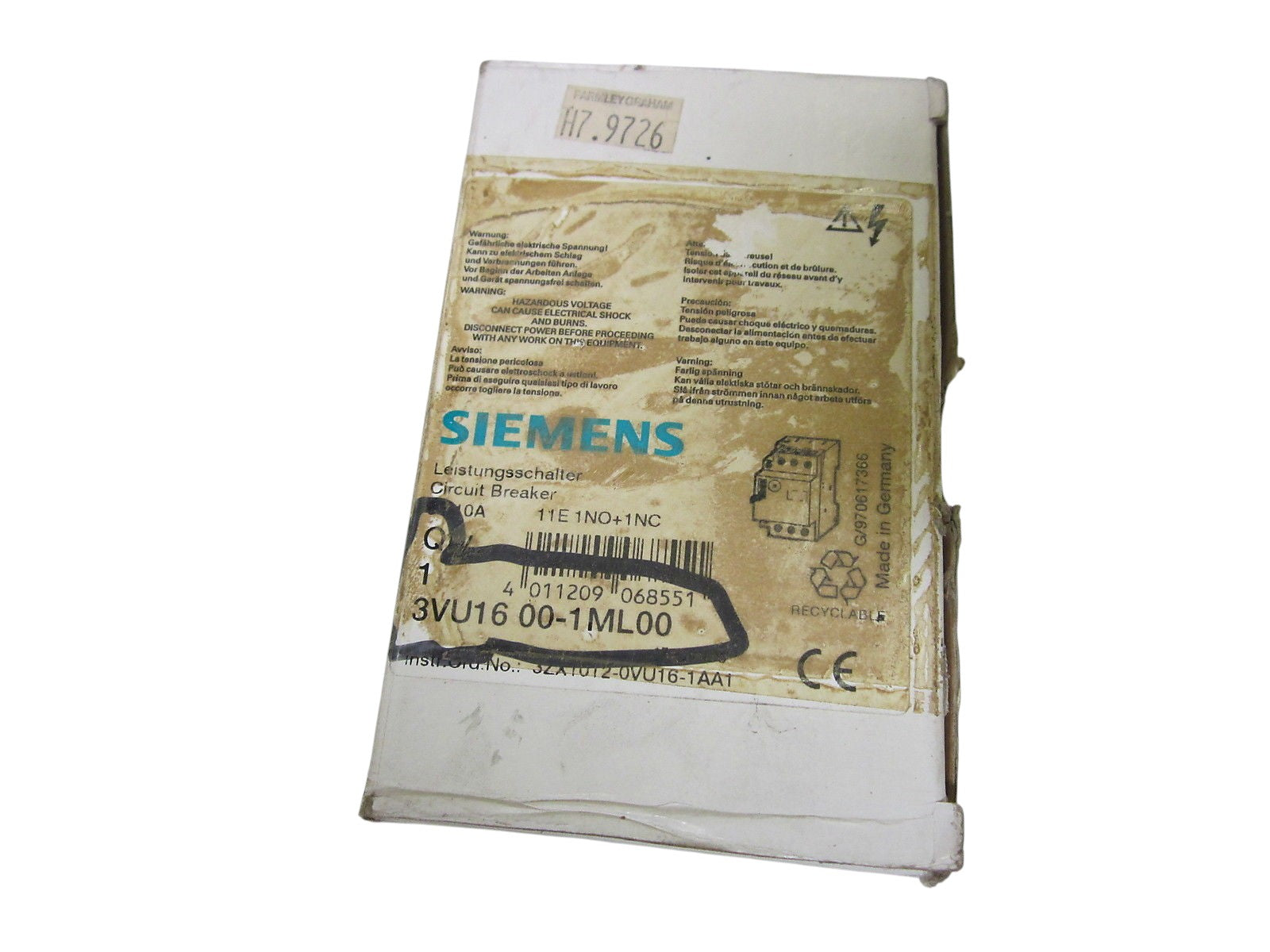 SIEMENS 3VU1600-1ML00 CIRCUIT BREAKER UNMP