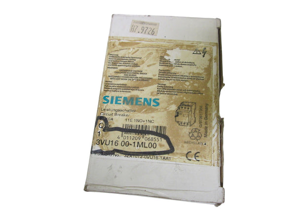 SIEMENS 3VU1600-1ML00 CIRCUIT BREAKER UNMP