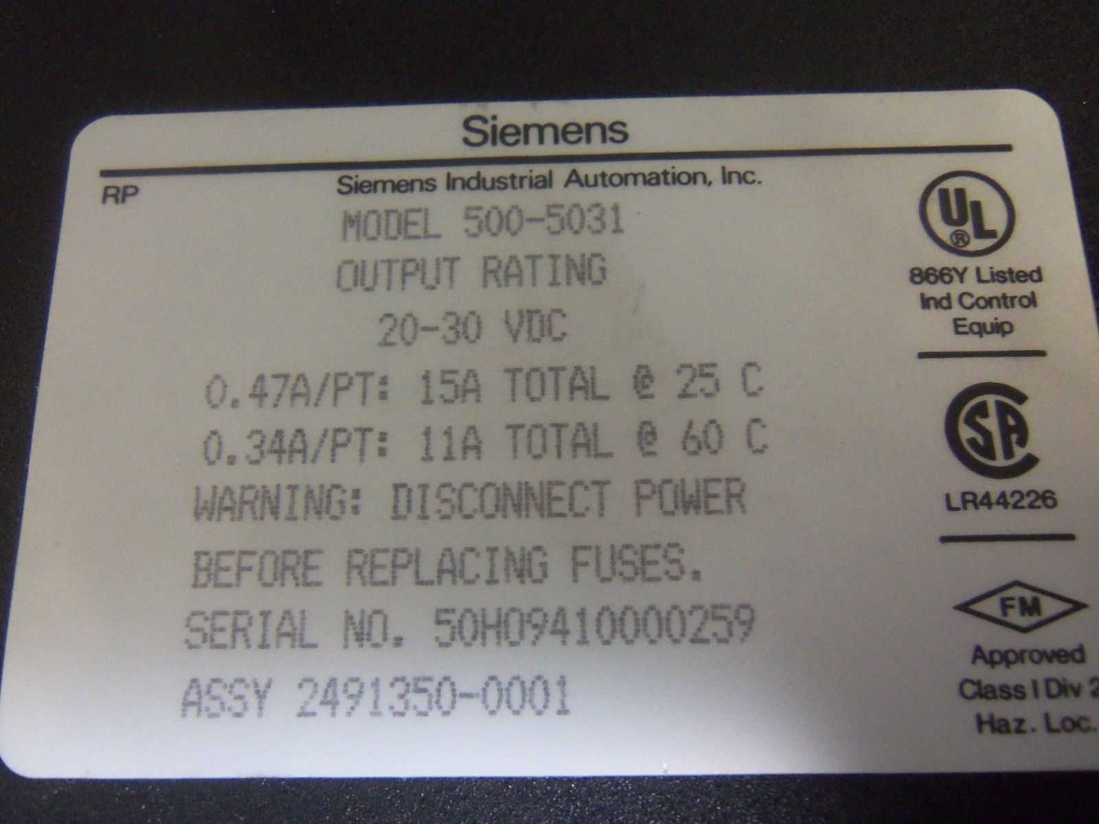 SIEMENS 500-5031 OUTPUT MODULE NSMP