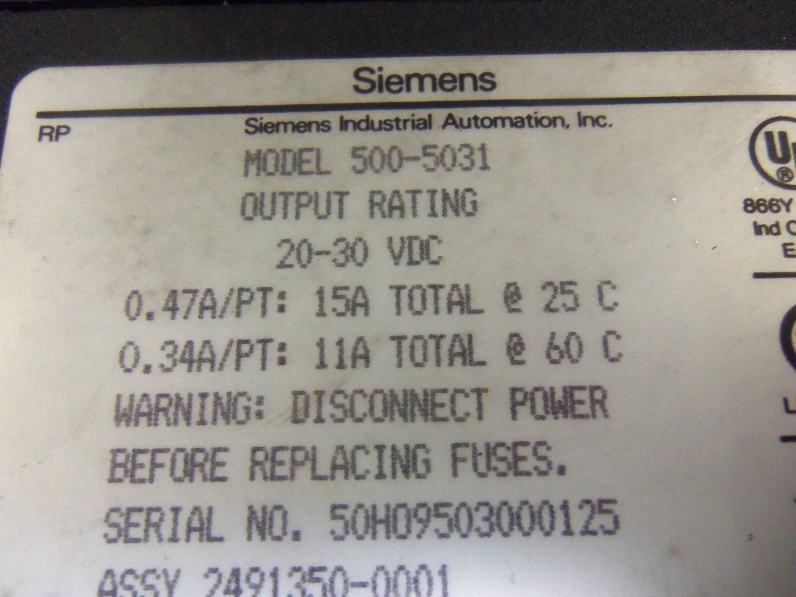 SIEMENS 500-5031 OUTPUT MODULE UNMP