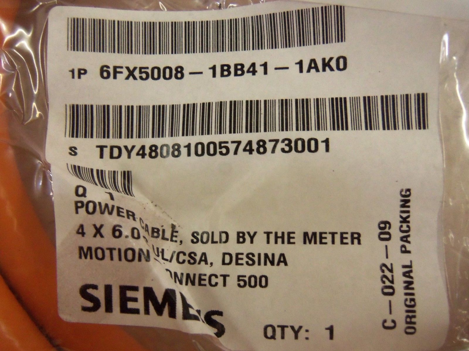 SIEMENS 6FX5008-1BB41-1AK0 POWER CABLE NSNP