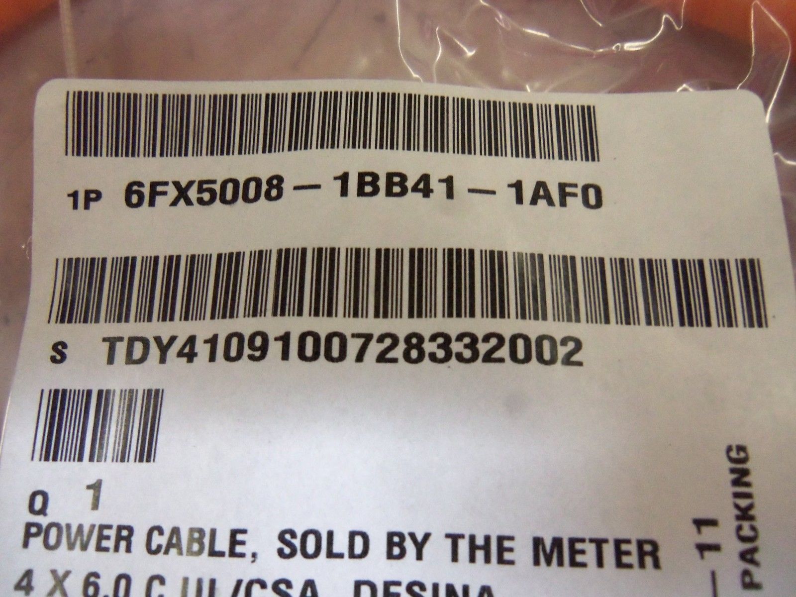 SIEMENS 6FX5008-1BB41-1AF0 POWER CABLE NSNP