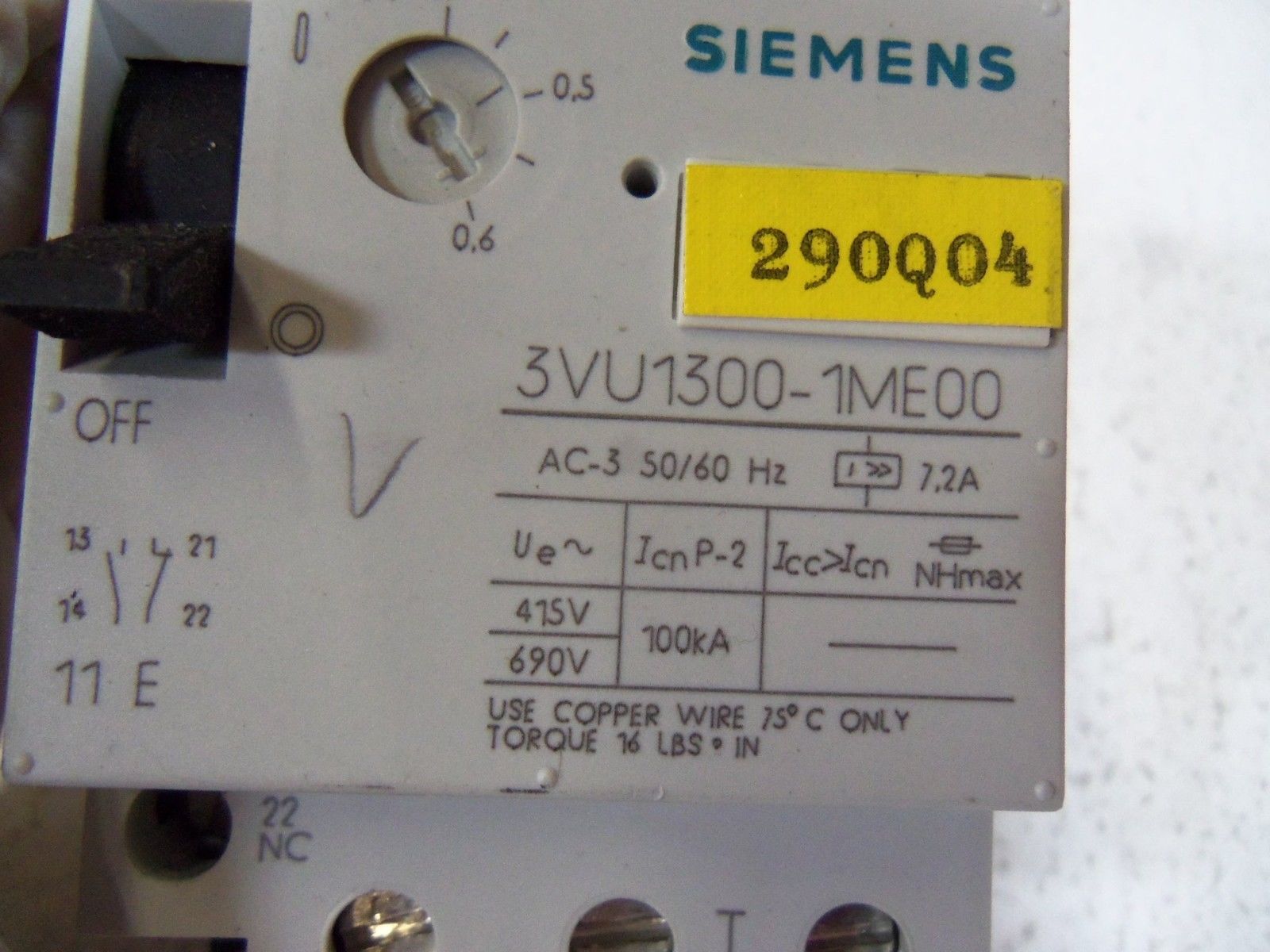 SIEMENS 3VU1300-1ME00 MOTOR STARTER 0,4-0,6A   UNMP