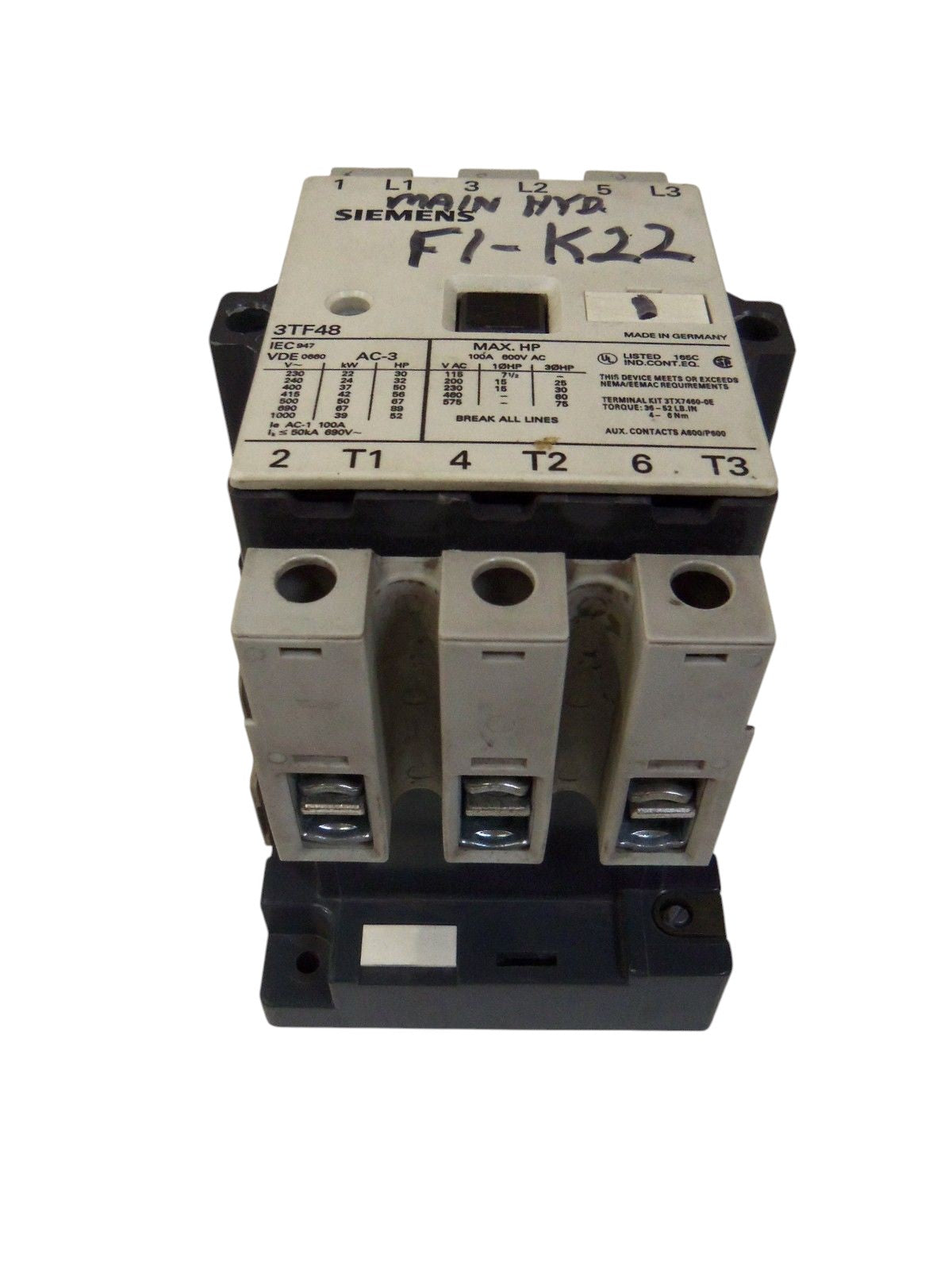 SIEMENS CONTACTOR 3TF4822-0AK6 AS IS
