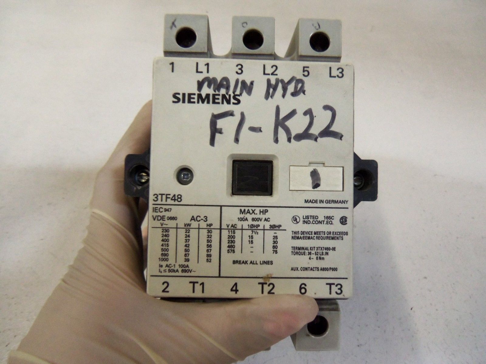 SIEMENS CONTACTOR 3TF4822-0AK6 AS IS