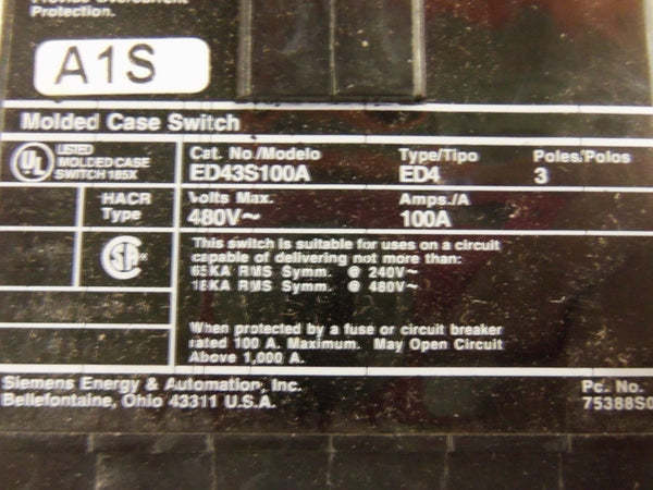 SIEMENS ED43S100AL CIRCUIT BREAKER NSMP