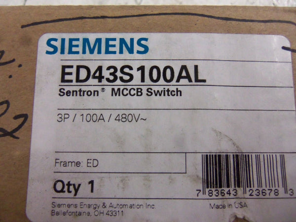 SIEMENS ED43S100AL CIRCUIT BREAKER NSMP