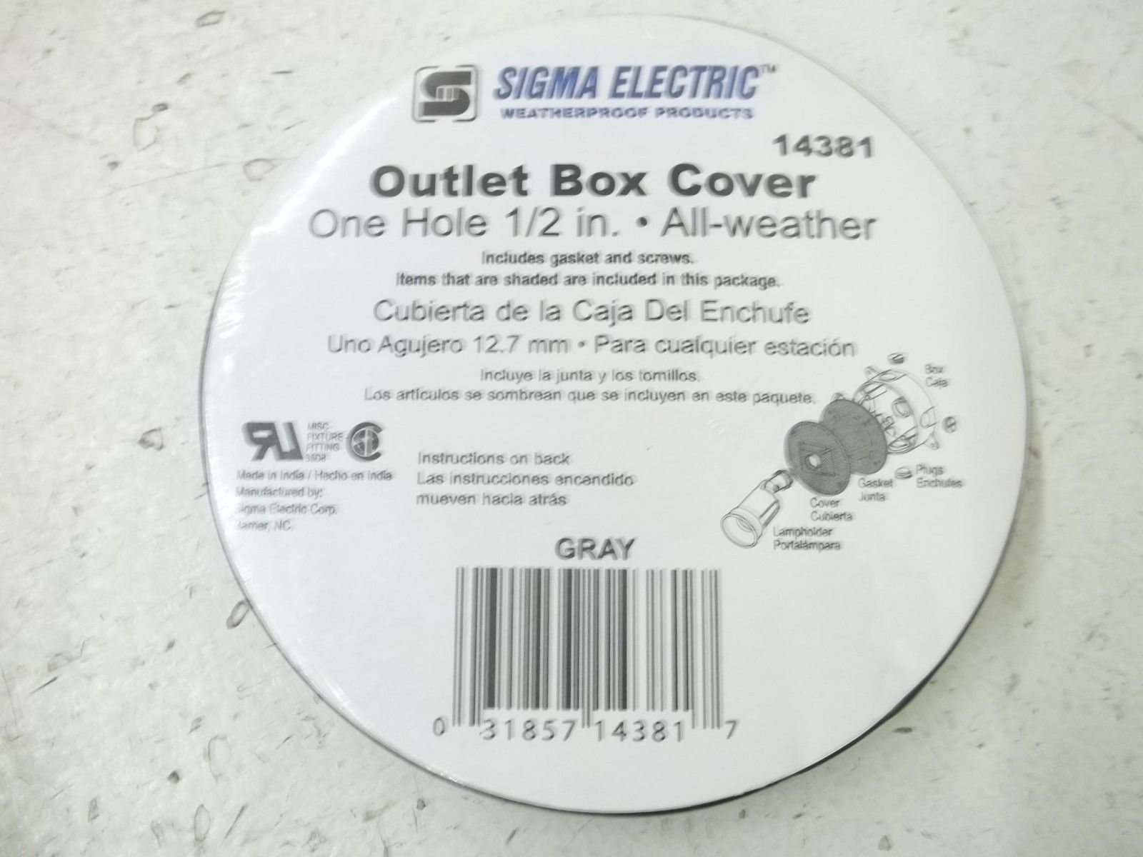 SIGMA ELECTRIC 14381 OUTLET BOX COVER ONE HOLE 1/2" NSMP