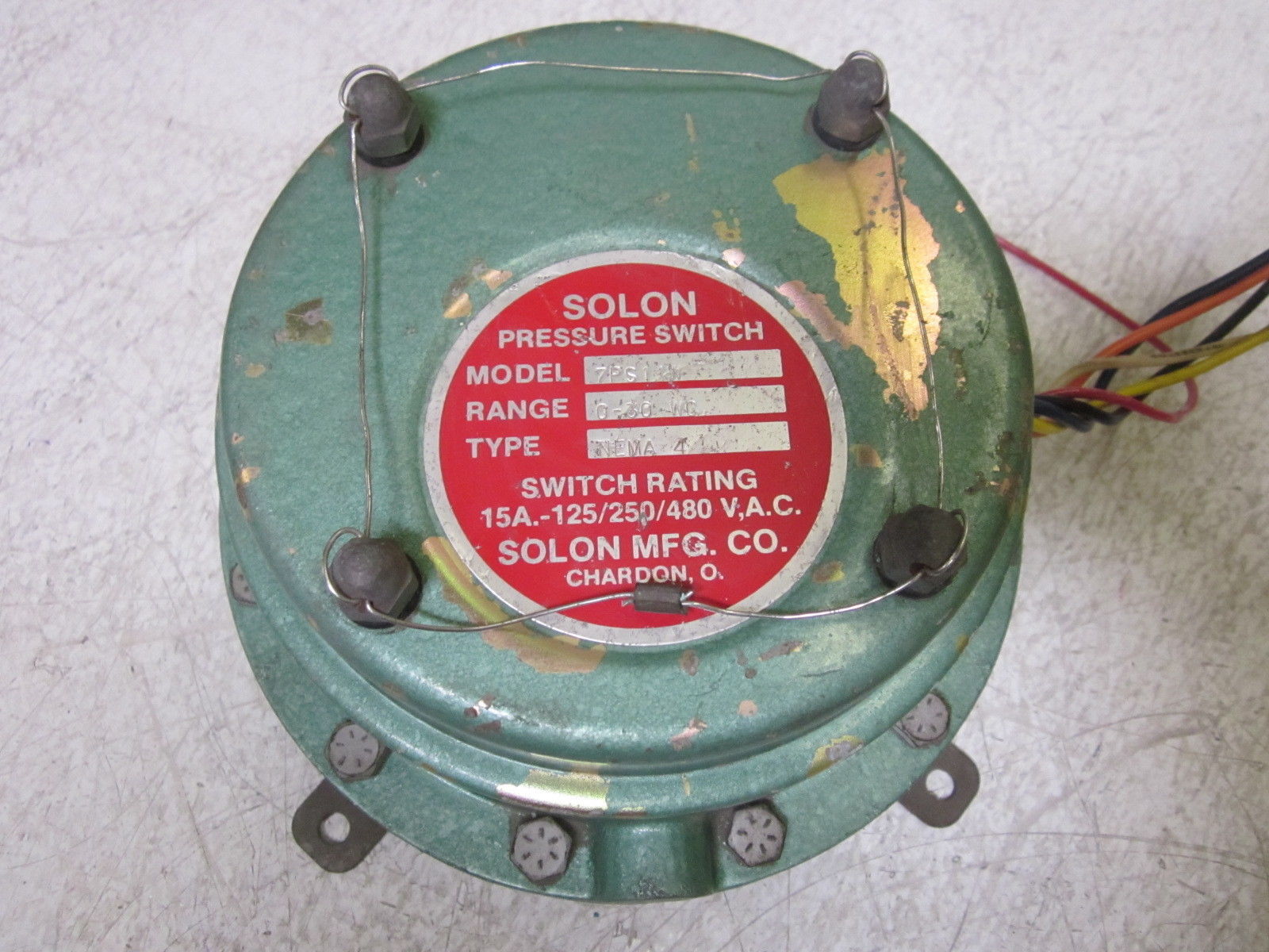 SOLON MFG. CO. 7PS11W NEMA 4 PRESSURE SWITCH 15A-125/250/480VAC UNMP
