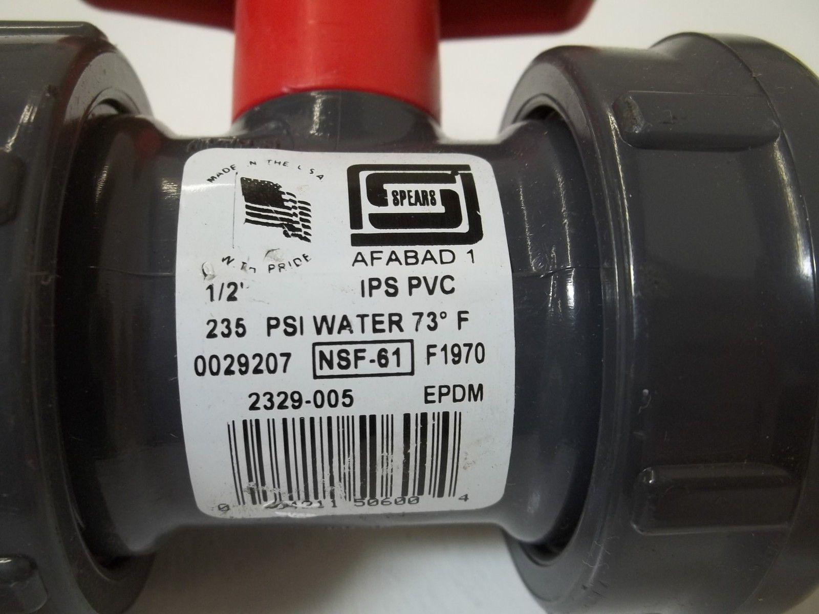 SPEARS 2329-005 1/2" PVC TRUE UNION BALL VALVE 235PSI UNMP