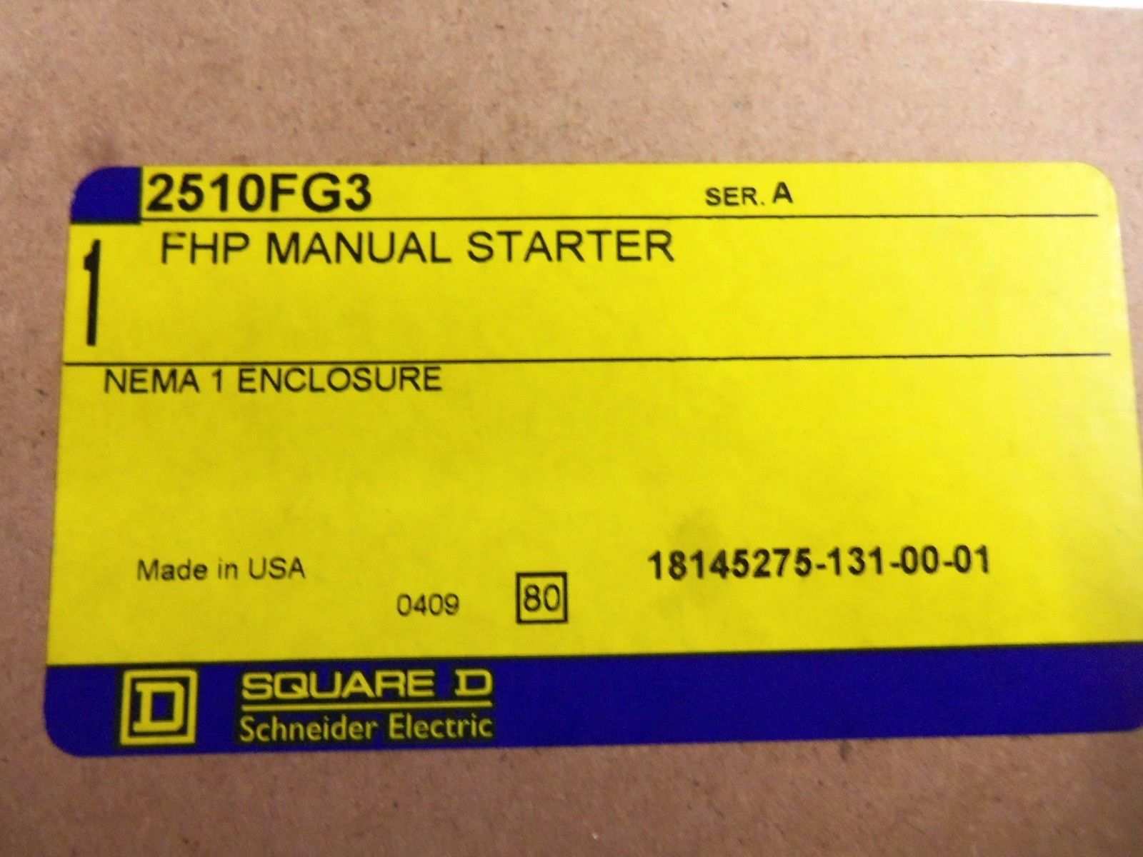 SQUARE D 2510FG3 MANUAL STARTER NSMP