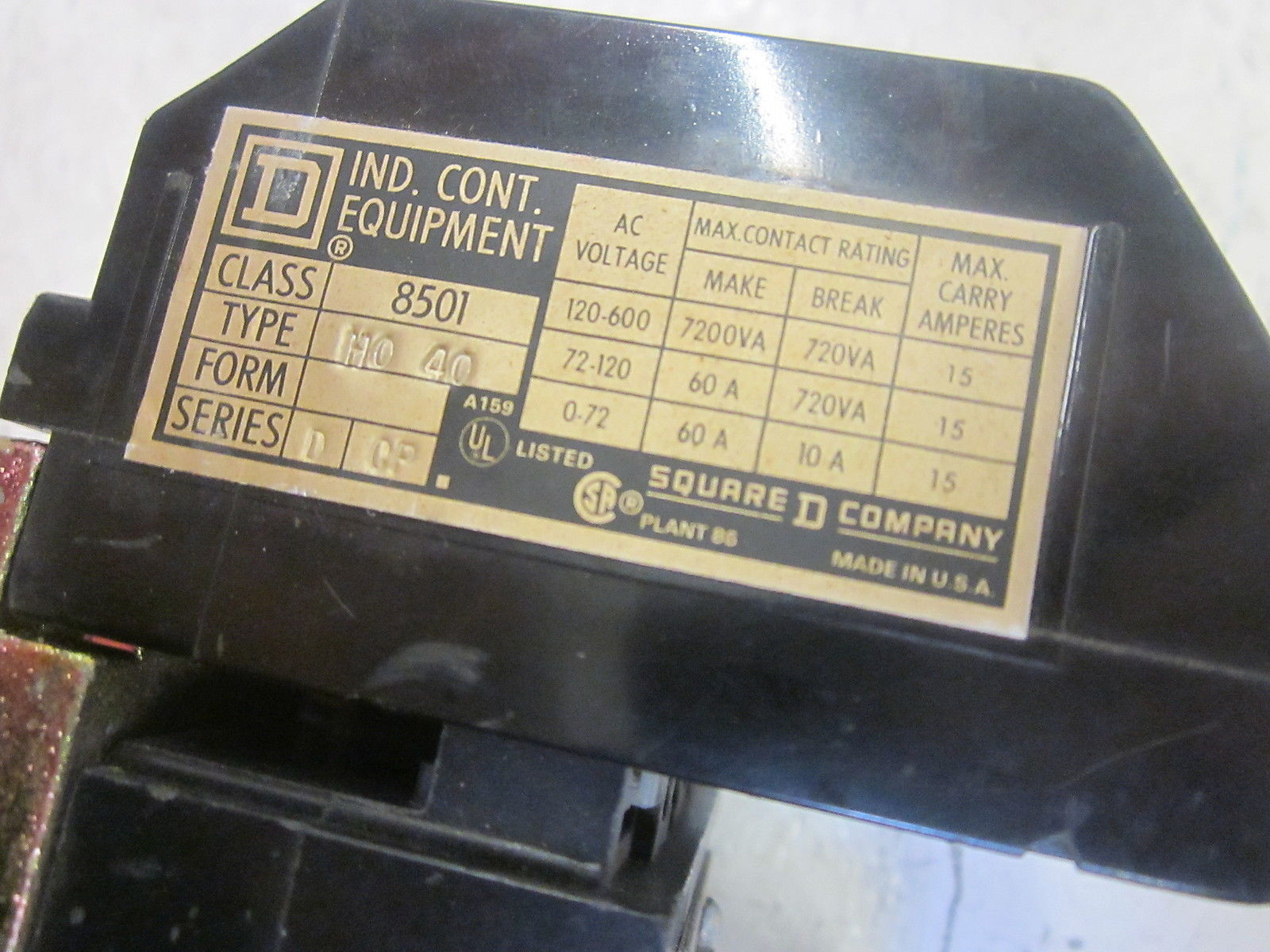 SQUARE D 8501-H040 SER.D CONTACTOR 120V UNMP