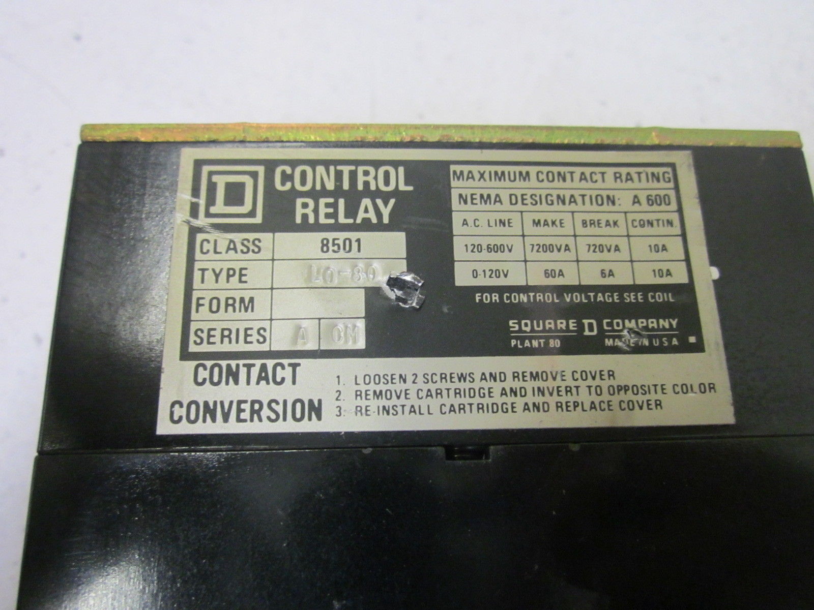 SQUARE D 8501-L0-80 (CRACK) 120V UNMP