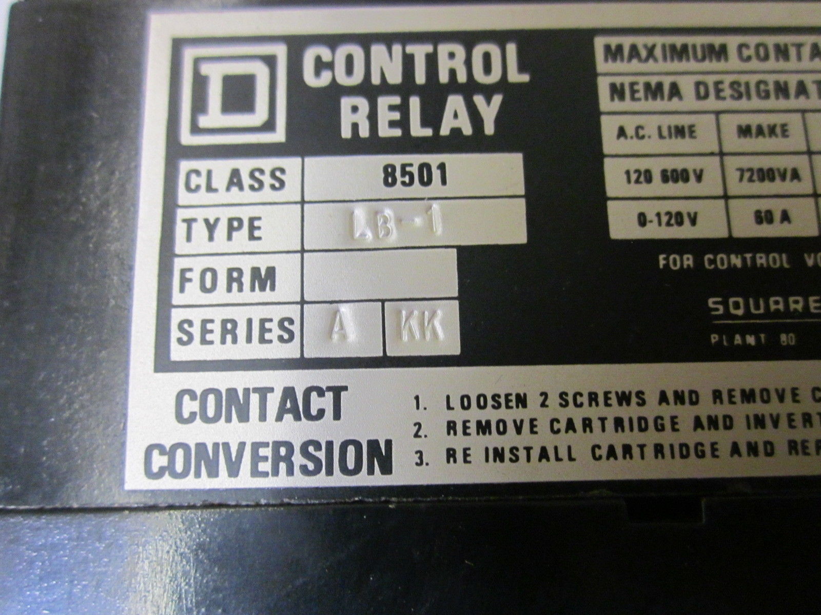 SQUARE D 8501-LB-1 120V NSNP