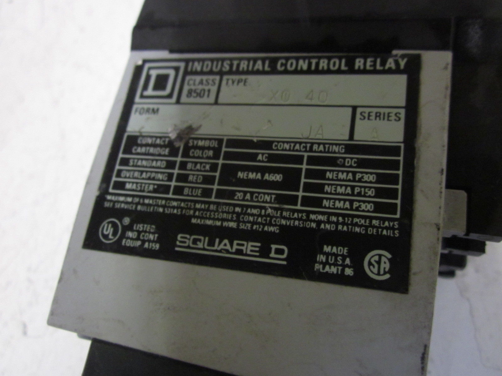 SQUARE D 8501-X040 SER.A UNMP