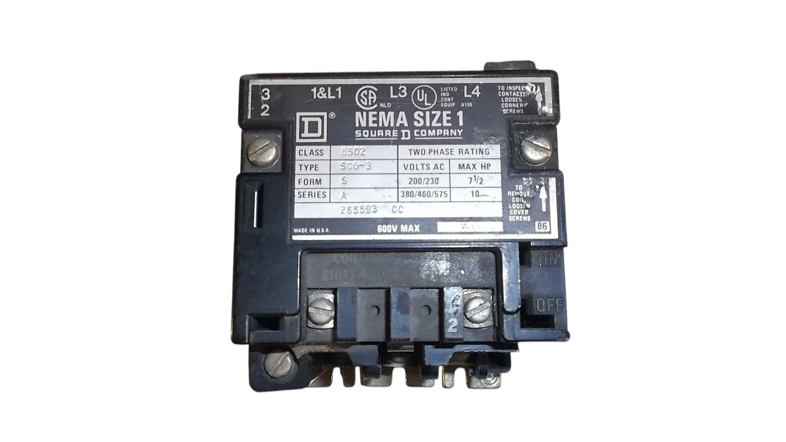 SQUARE D 8502-SC0-3 CONTACTOR UNMP