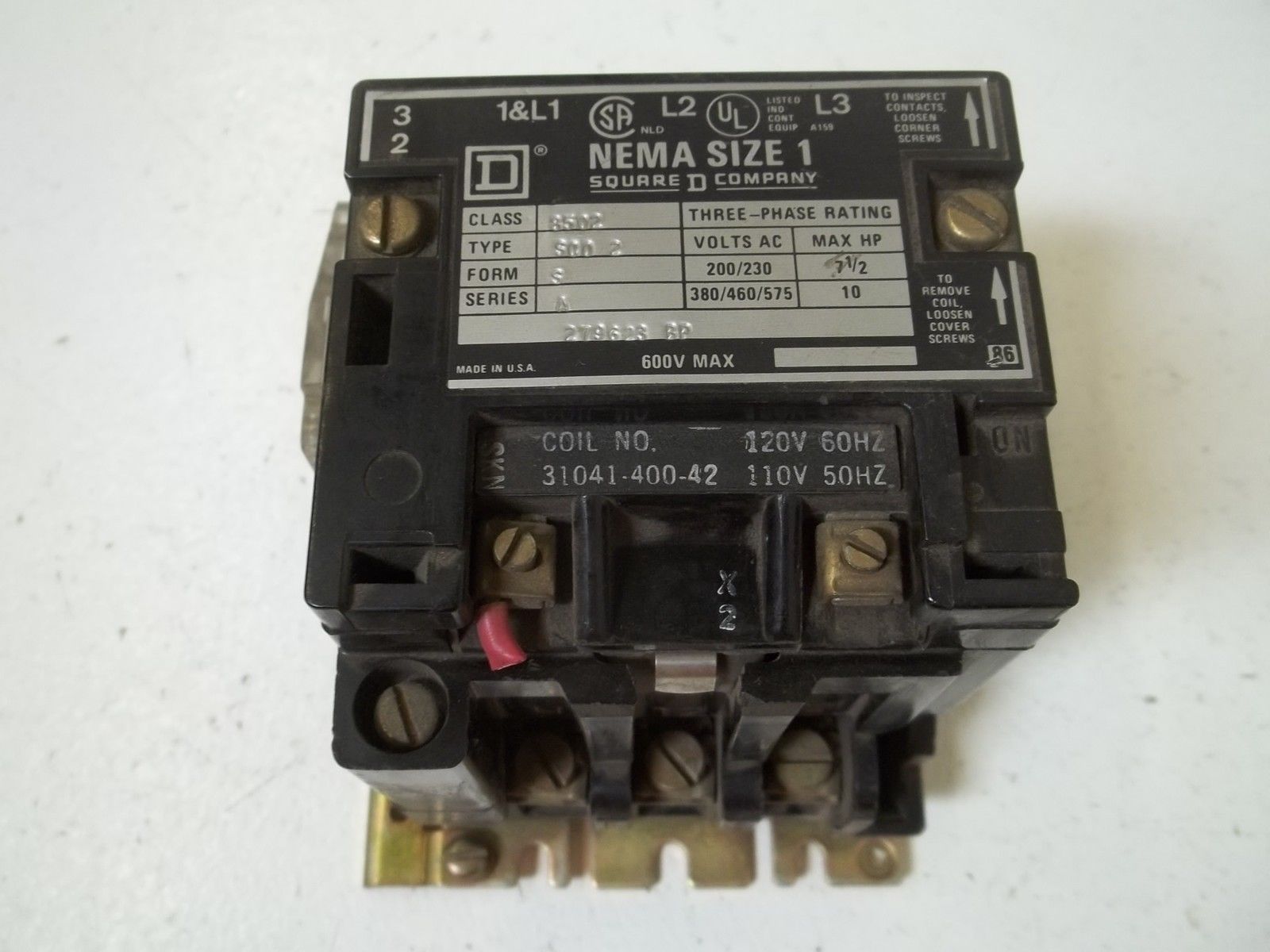 SQUARE D 8502-SCO2 SER.A CONTACTOR NEMA SIZE 1 UNMP