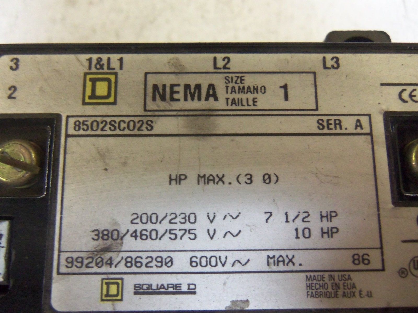SQUARE D 8502SCO2S CONTACTOR UNMP