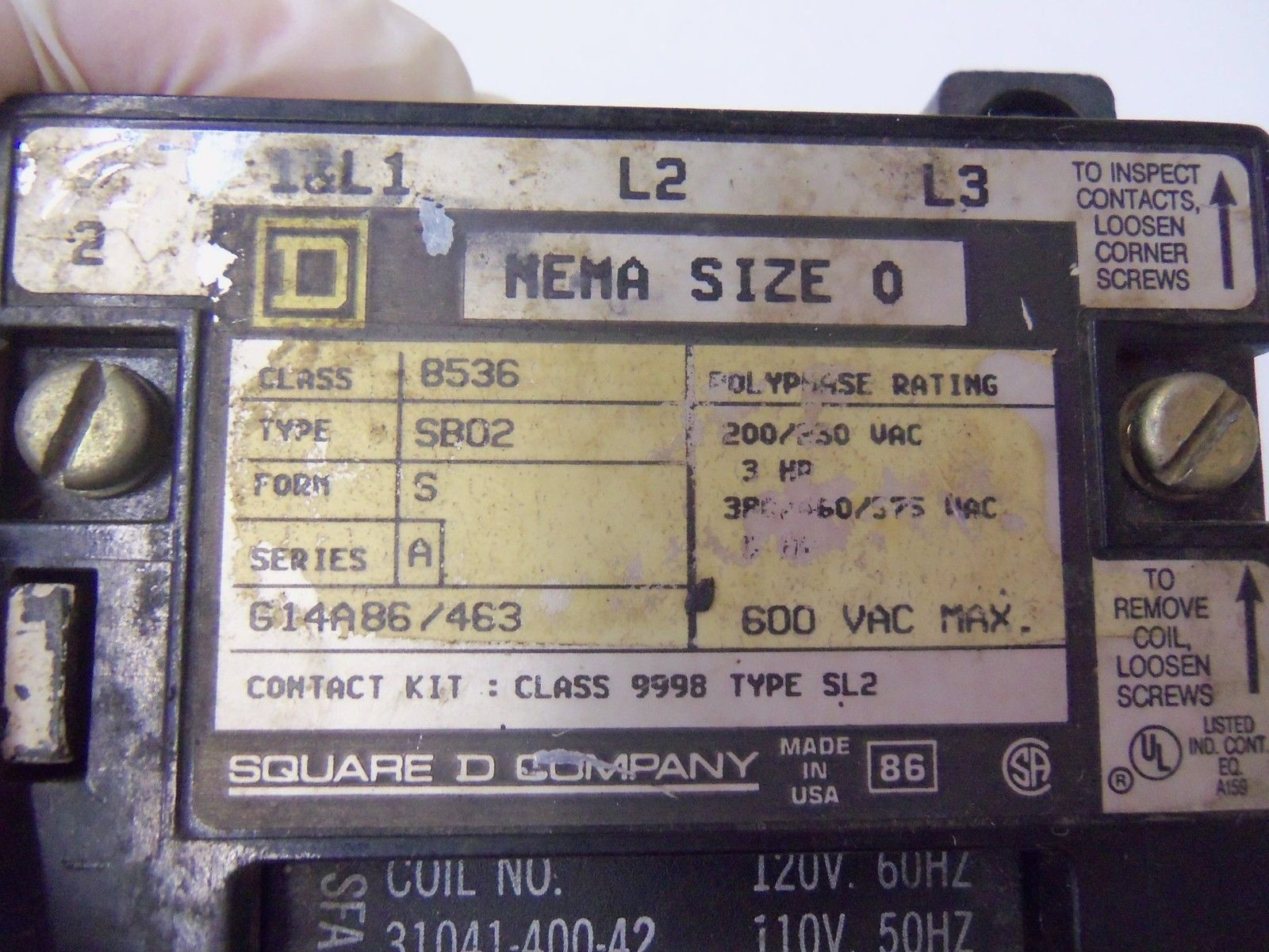 SQUARE D 8536-SBO2 MOTOR STARTER (AS PICTURED) UNMP