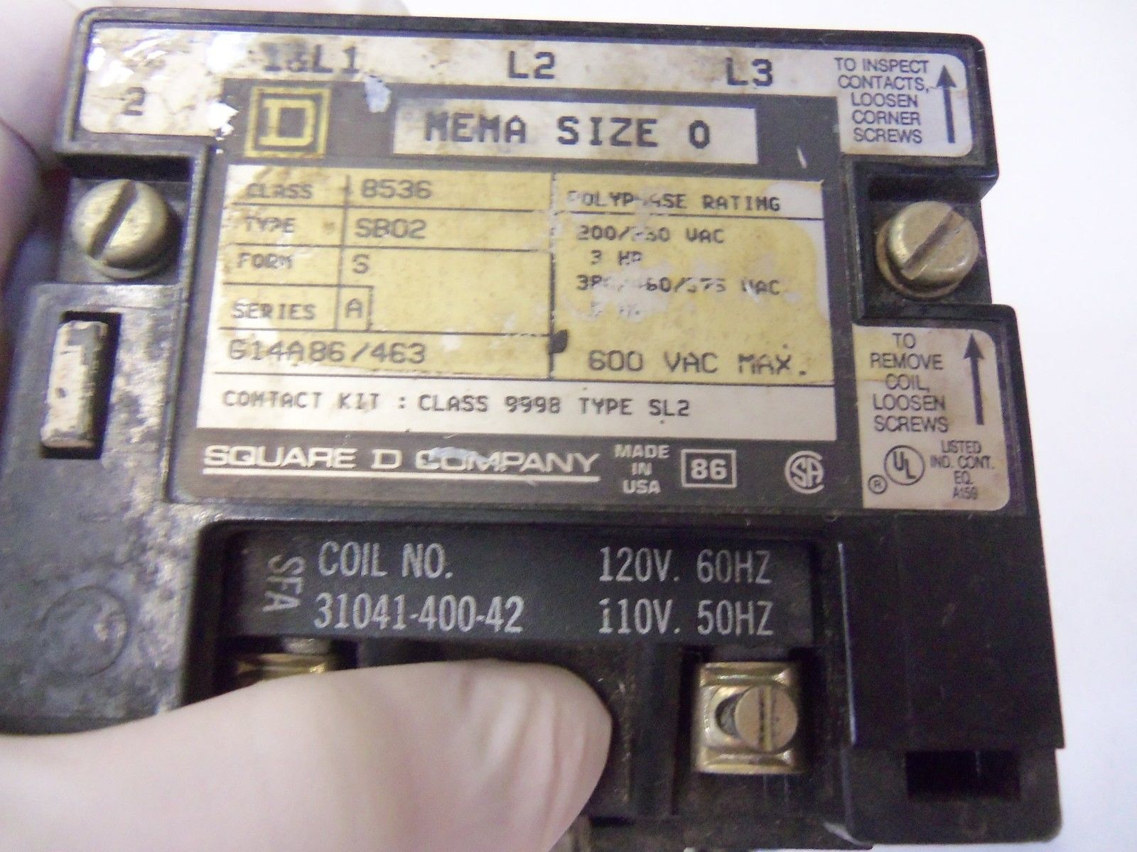 SQUARE D 8536-SBO2 MOTOR STARTER (AS PICTURED) UNMP