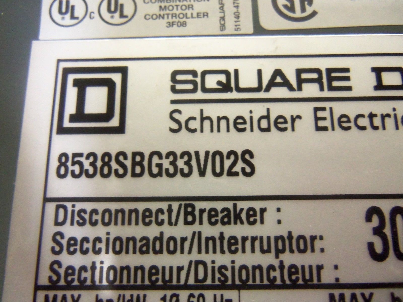 SQUARE D 8538SBG33V02S COMBINATION MOTOR STARTER NSNP